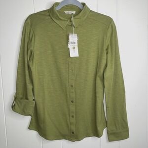Woolovers Women's Jersey Shirt Roll Tab Sleeve Organic Cotton Sweet Pea Green XS